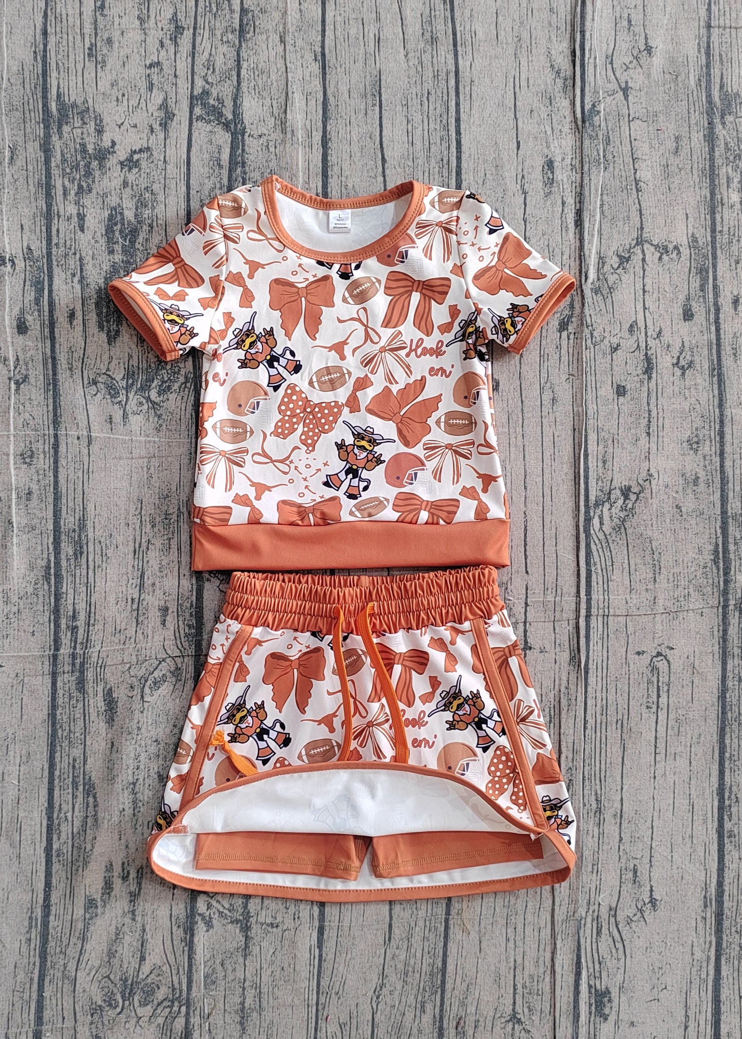 GSD3697 Preorder IRL Baby Girl Bow Football Bull Skulls Top Skirt Short Team Yoga Active Clothes Sets
