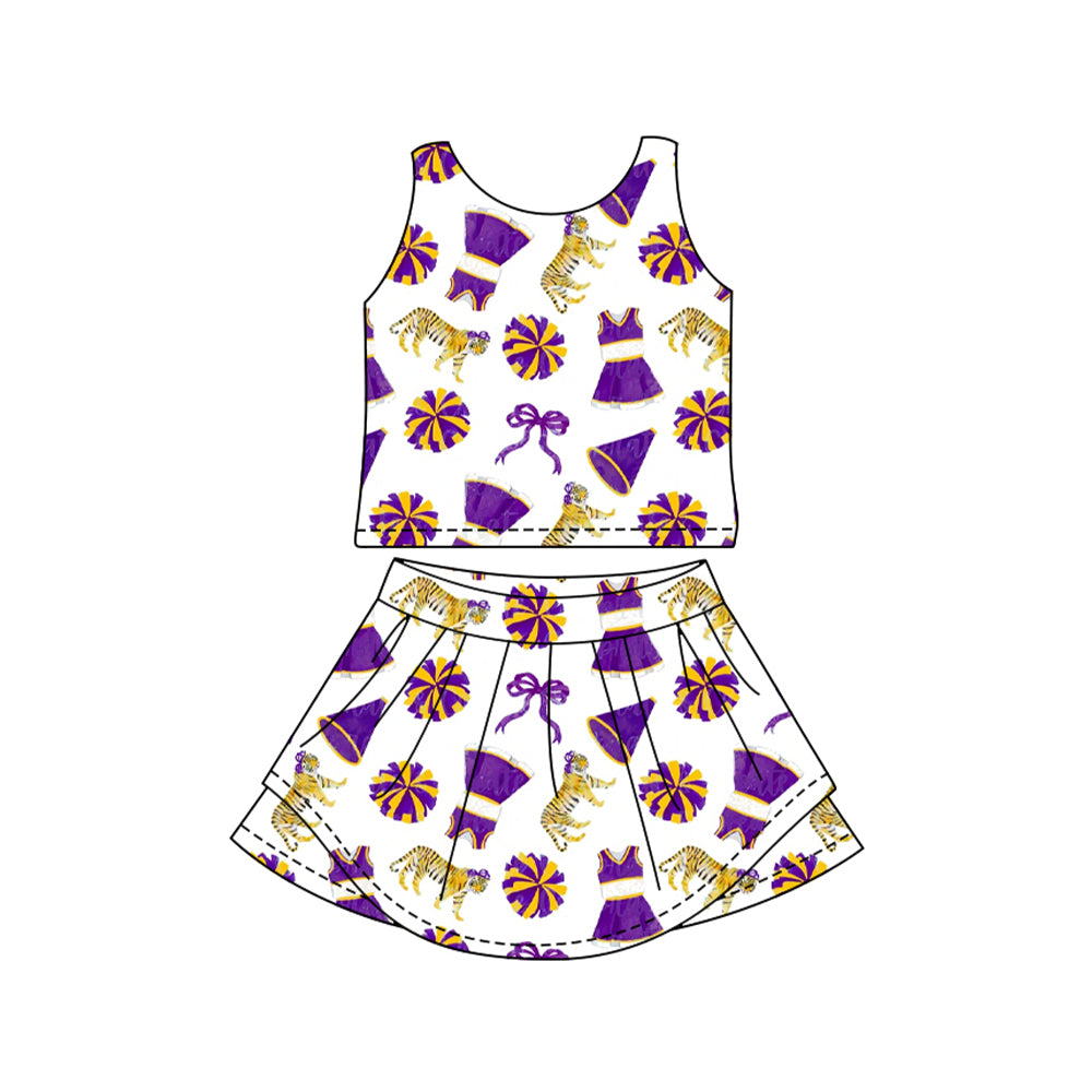 Pre-order no moq GSD3699 pre-order baby girl clothes summer yoga team bow sleeveless skirts sets-26.1.21