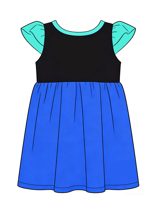 Pre-order no moq GSD3709 pre-order baby girl clothes blue flying sleeve summer dress-26.1.23