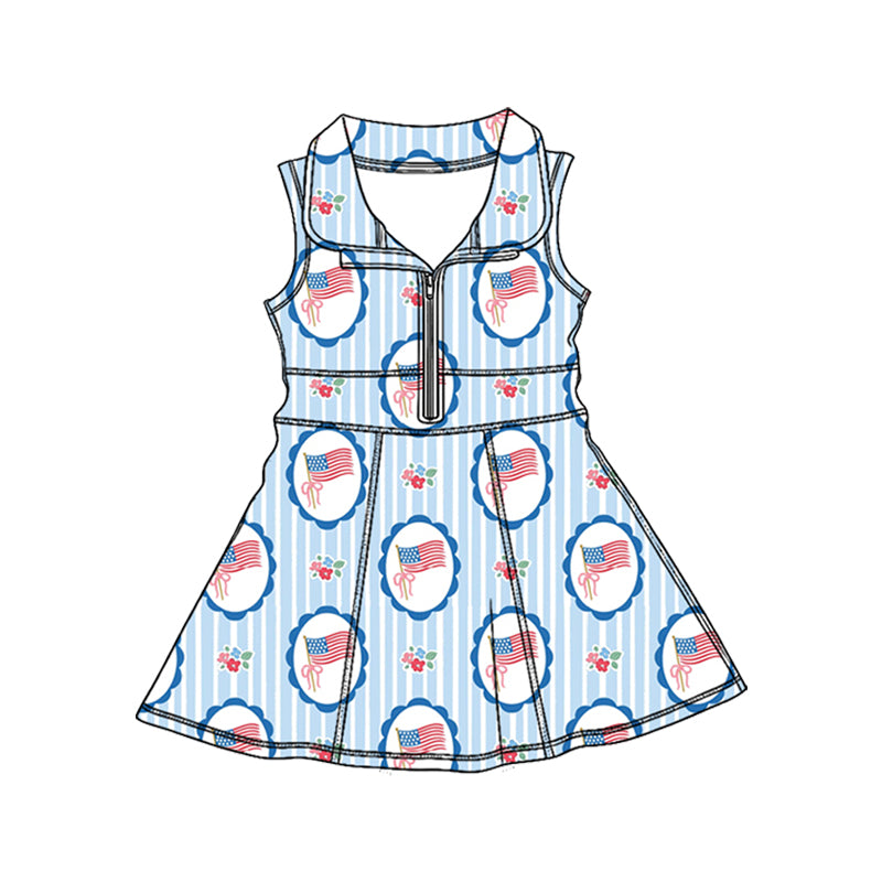 Pre-order no moq GSD3721 pre-order baby girl clothes summer yoga flag bow sleeveless dress-26.1.23
