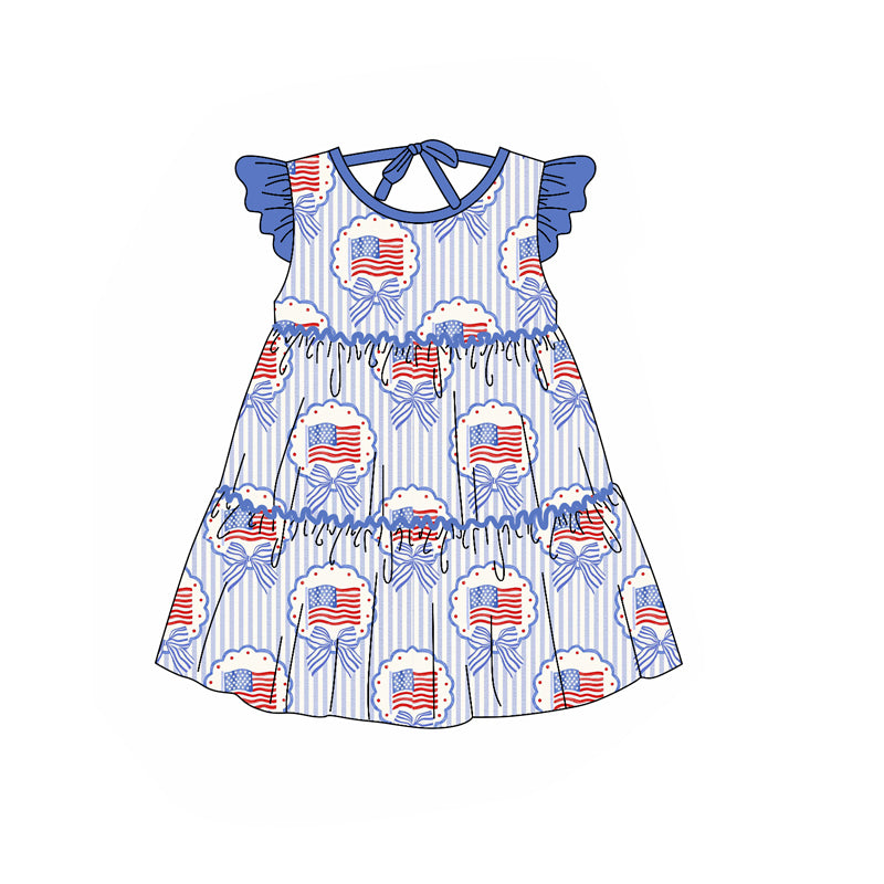 Pre-order no moq GSD3724 pre-order baby girl clothes flag bow flying sleeve summer dress-26.1.24