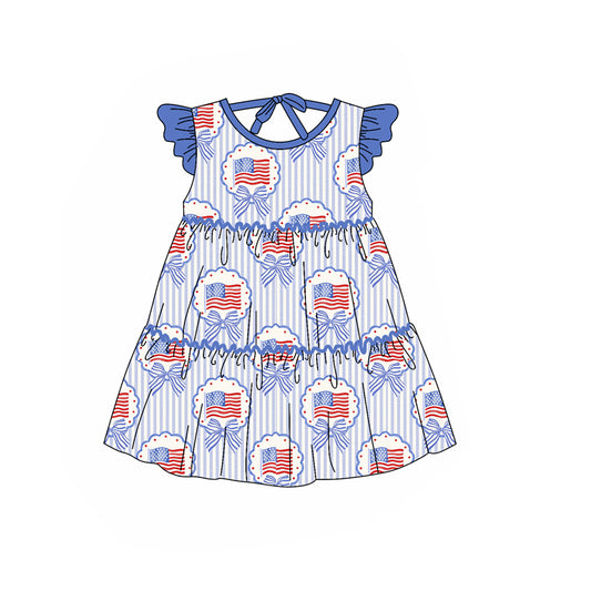 Pre-order no moq GSD3724 pre-order baby girl clothes flag bow flying sleeve summer dress-26.1.24
