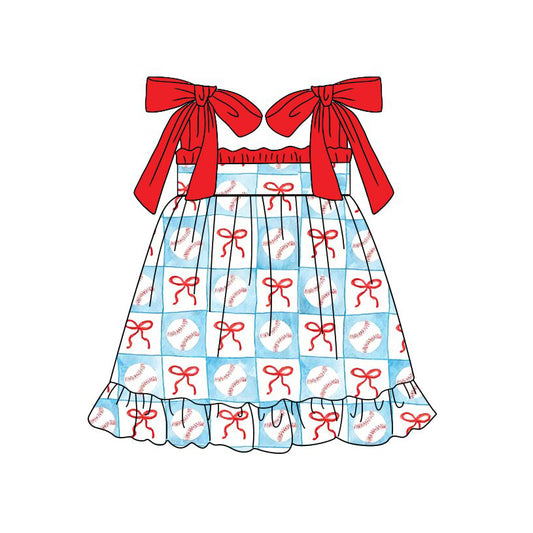 Pre-order no moq baby girl clothes bow softball summer dress GSD3729