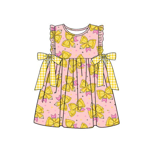 Pre-order no moq baby girl clothes bow sleeveless Pencil Back to School summer dress GSD3732