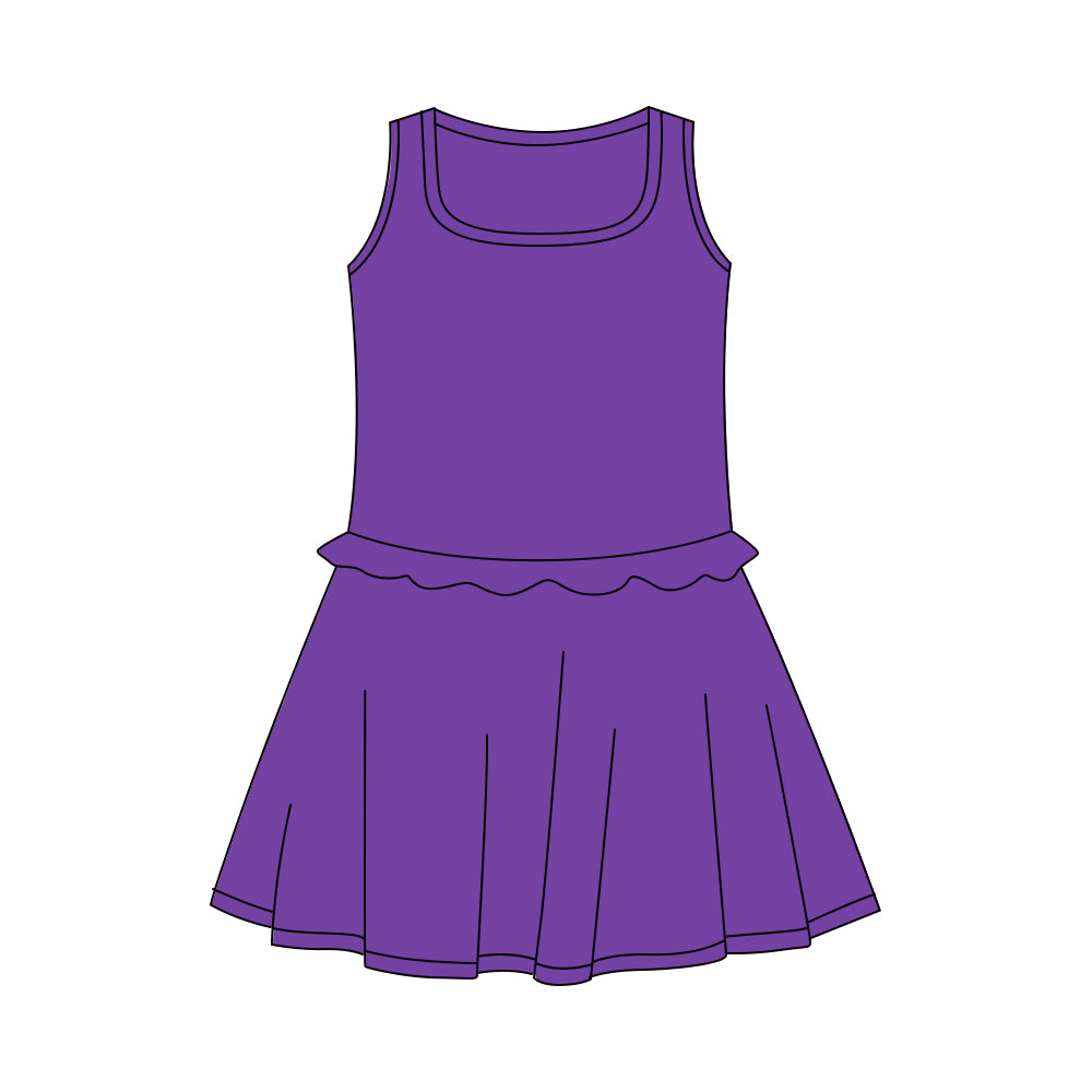 Pre-order Baby Girl Purple Sleeveless Yoga Active Shorts Knee Length Dresses GSD3736