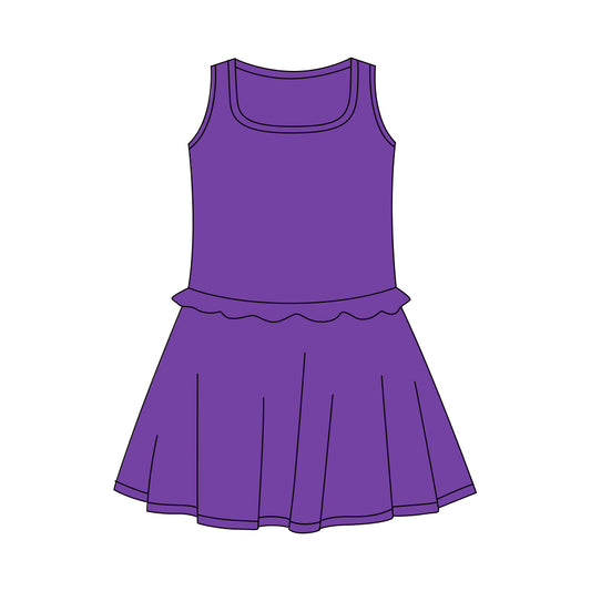 Pre-order Baby Girl Purple Sleeveless Yoga Active Shorts Knee Length Dresses GSD3736