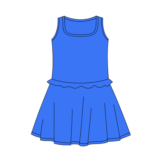 Pre-order Baby Girl Blue Sleeveless Yoga Active Shorts Knee Length Dresses GSD3738