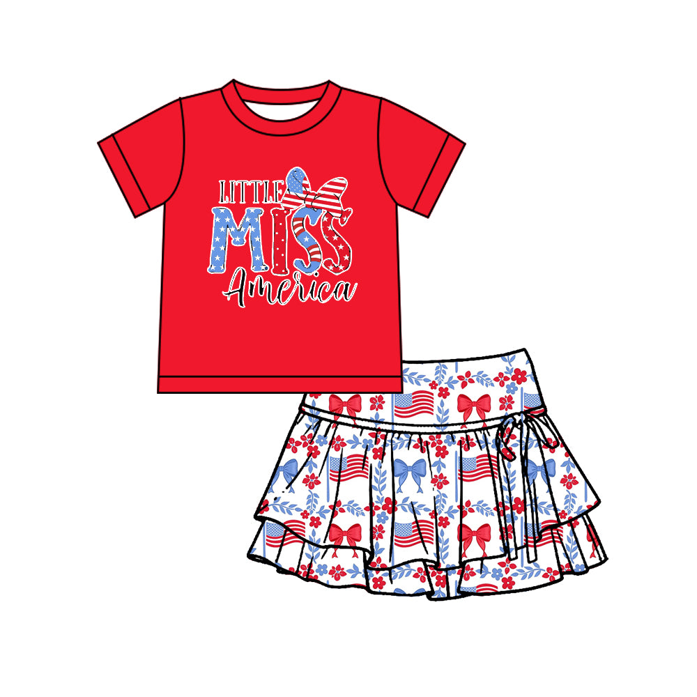 Pre-sale Baby Girl Red Miss America Top Yoga Active Skirt Shorts July 4th Clothes Set GSD3746