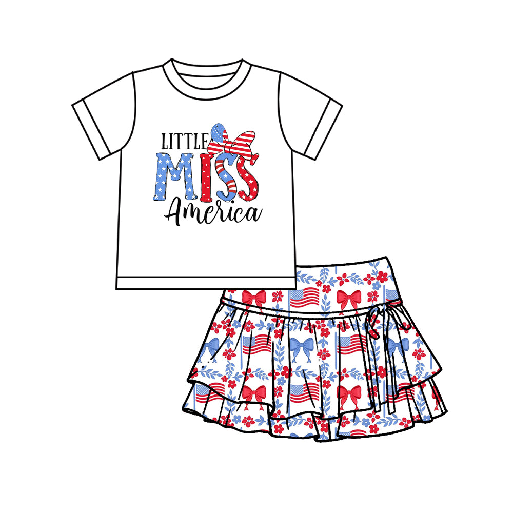 Pre-sale Baby Girl Miss America Top Yoga Active Skirt Shorts July 4th Clothes Set GSD3747