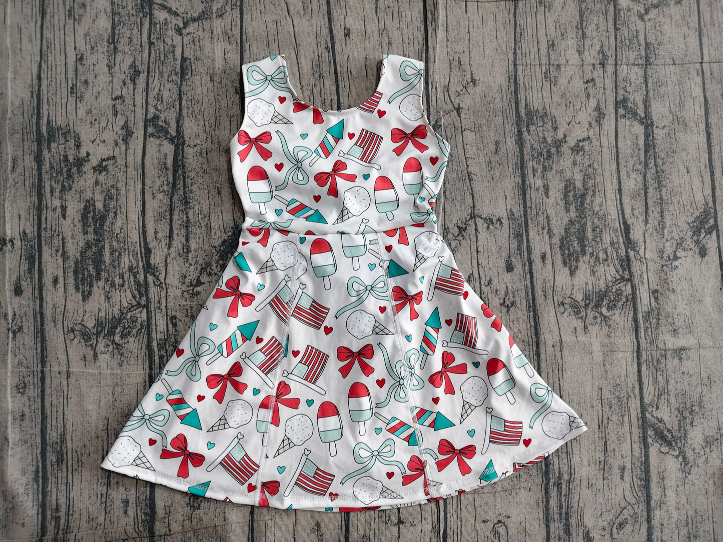 GSD3750 Preorder Sample Baby Girl Popsicle Flag Bows Yoga Active 4th of July Shorts Knee Length Dress