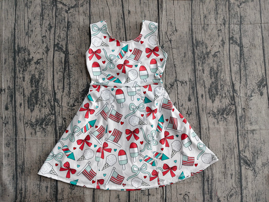 GSD3750 Preorder Sample Baby Girl Popsicle Flag Bows Yoga Active 4th of July Shorts Knee Length Dress