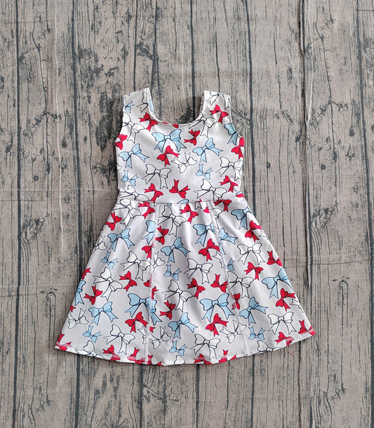GSD3752 Preorder IRL Baby Girl Red Blue Bows Yoga Active 4th of July Shorts Knee Length Dress