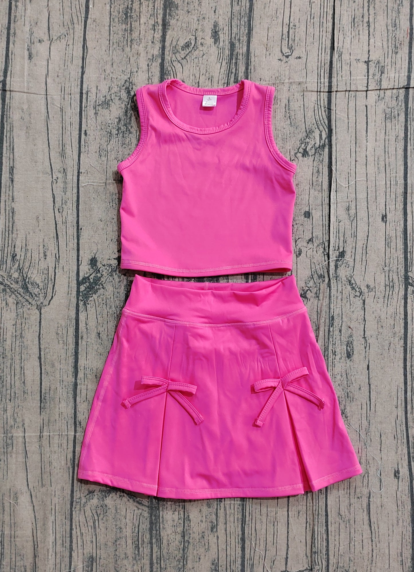GSD3758 Preorder Sample Baby Girl Pink Vest Top Bows Skirt Shorts Yoga Active Clothes Set