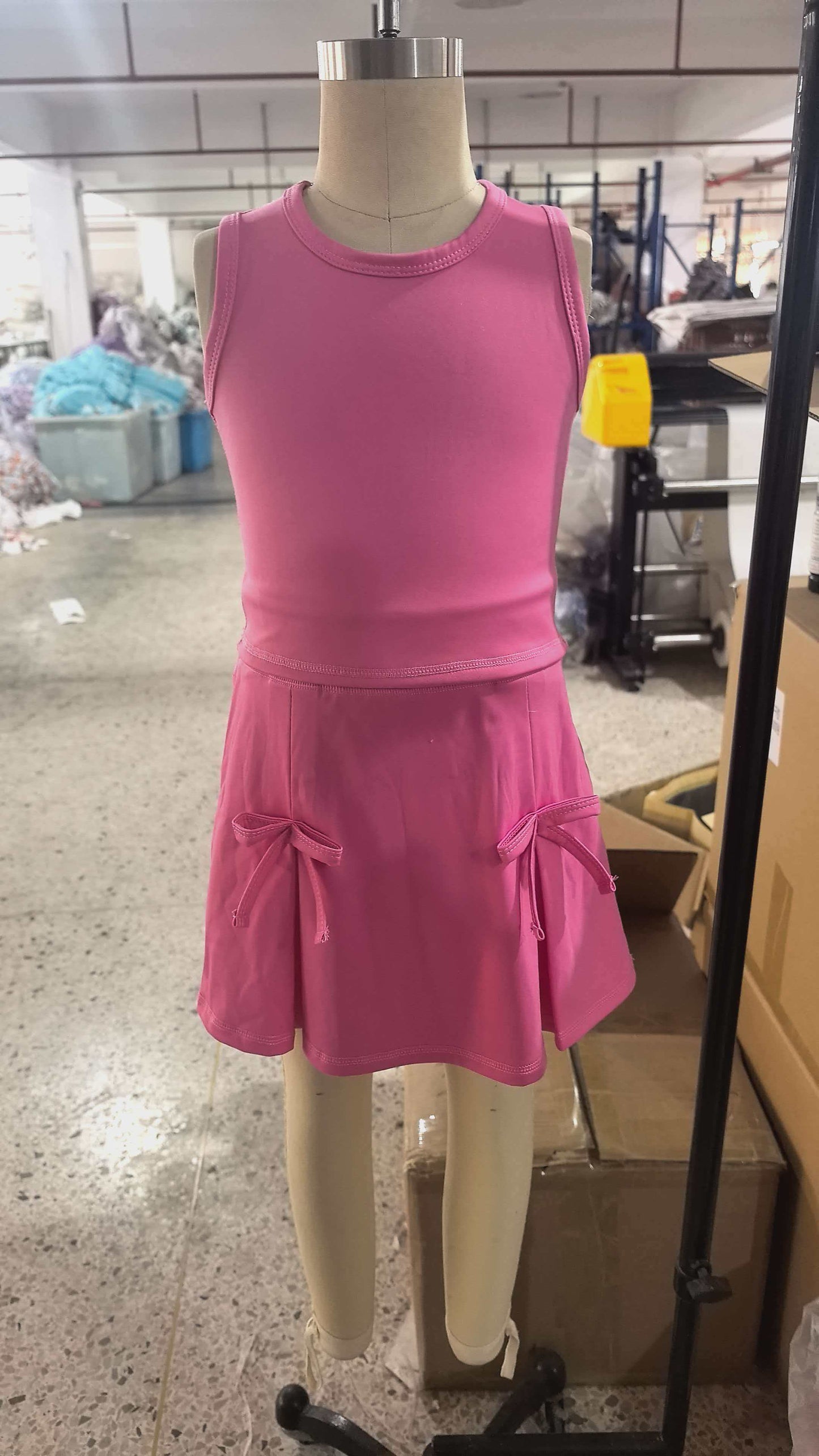 GSD3758 Preorder Sample Baby Girl Pink Vest Top Bows Skirt Shorts Yoga Active Clothes Set