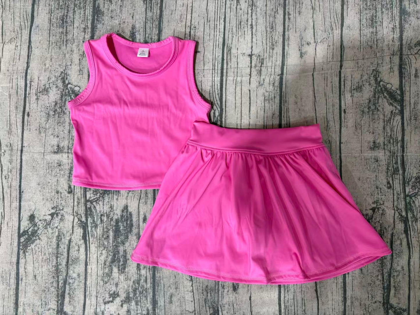 GSD3758 Preorder Sample Baby Girl Pink Vest Top Bows Skirt Shorts Yoga Active Clothes Set