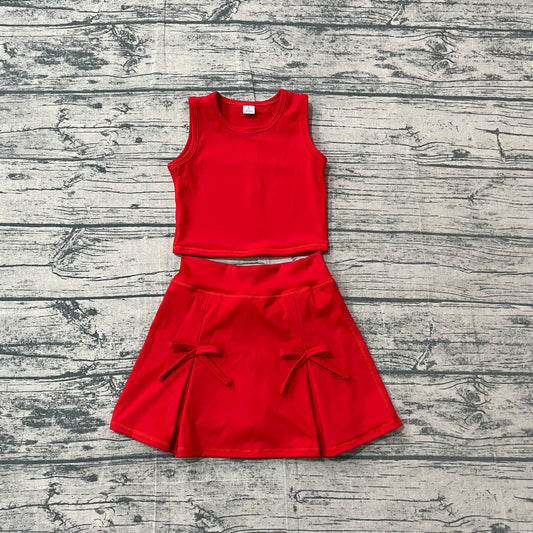 GSD3759 Preorder Sample Baby Girls Orange Vest Top Bows Skirt Shorts Yoga Active Clothes Set