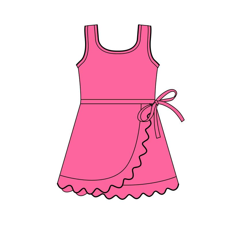 GSD3766 Preorder Baby Girl Pink Sleeveless Athletic Active Scallop Shorts Knee Length Dresses