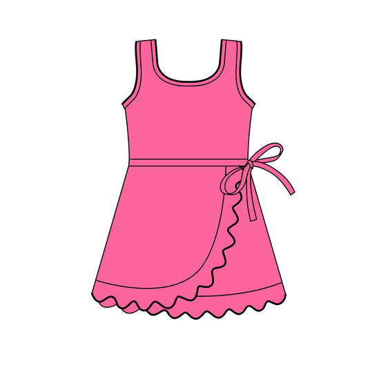 GSD3766 Preorder Baby Girl Pink Sleeveless Athletic Active Scallop Shorts Knee Length Dresses
