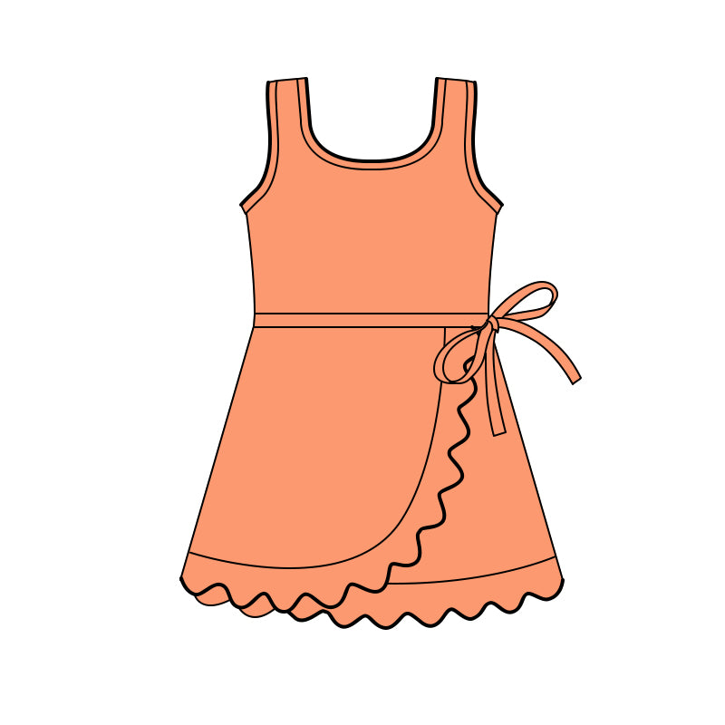 GSD3767 Preorder Baby Girl Orange Sleeveless Athletic Active Scallop Shorts Knee Length Dresses