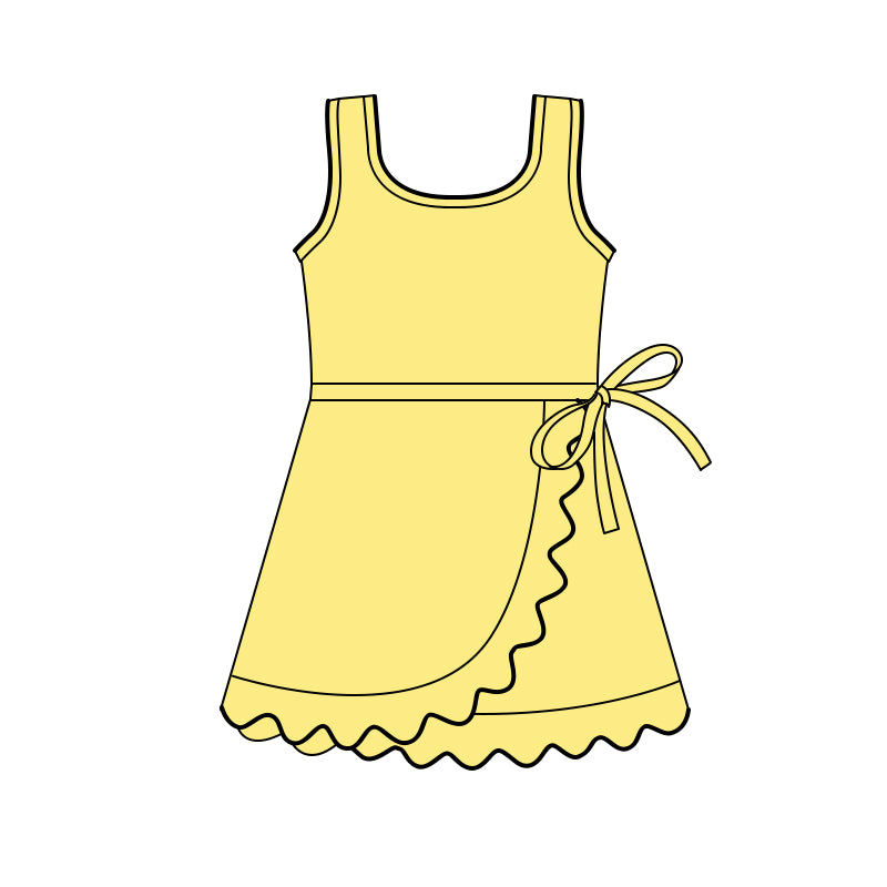 GSD3769 Preorder Baby Girl Yellow Sleeveless Athletic Active Scallop Shorts Knee Length Dresses