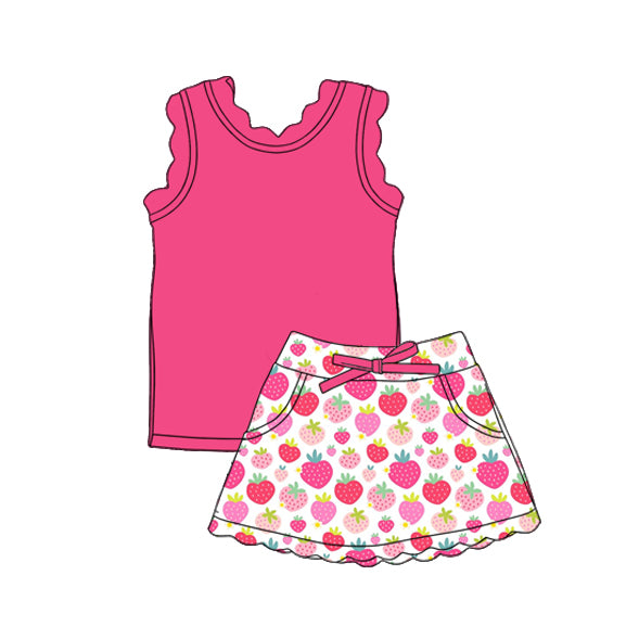 GSD3776 Preorder Baby Girl Hot Pink Vest Colorful Floral Pockets Scallop Skirt Short Yoga Active Clothes Set