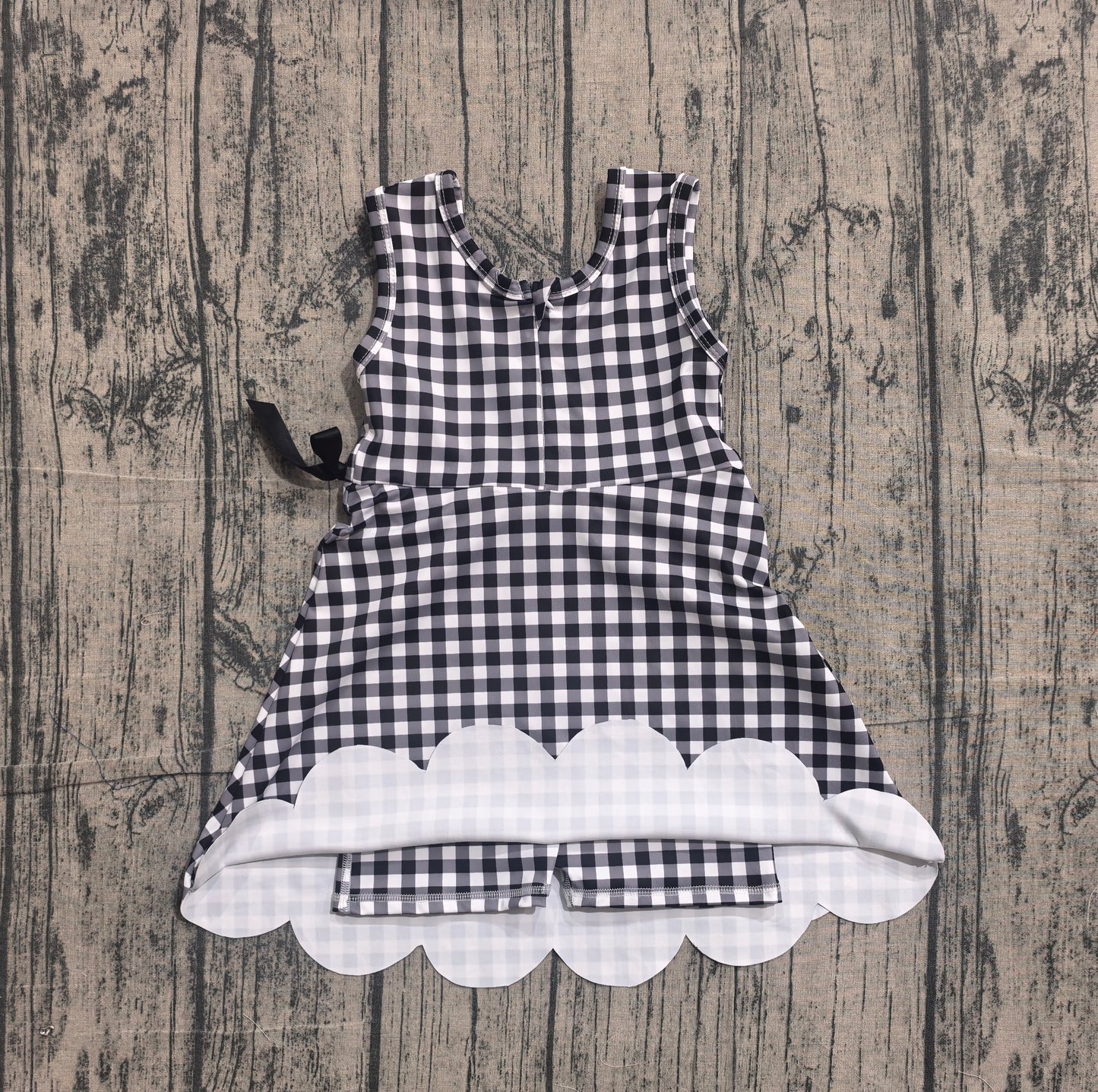 GSD3777 Preorder Sample Baby Girls Black Checked Sleeveless Yoga Active Scallop Shorts Knee Length Dresses