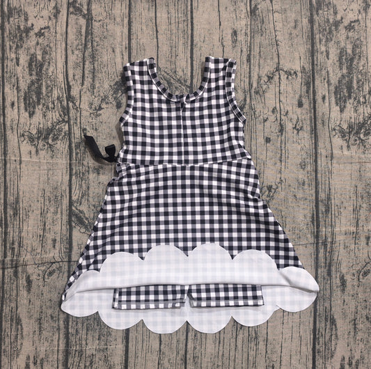 GSD3777 Preorder Sample Baby Girls Black Checked Sleeveless Yoga Active Scallop Shorts Knee Length Dresses