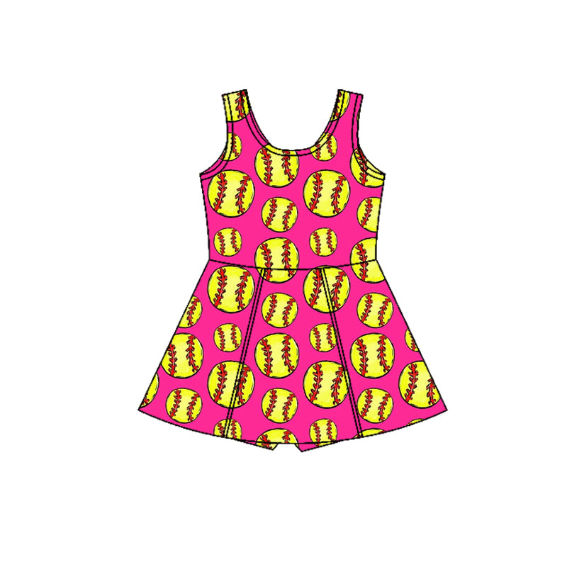 GSD3800 Preorder Baby Girl Sleeveless Softballs Team Yoga Active Shorts Knee Length Dress