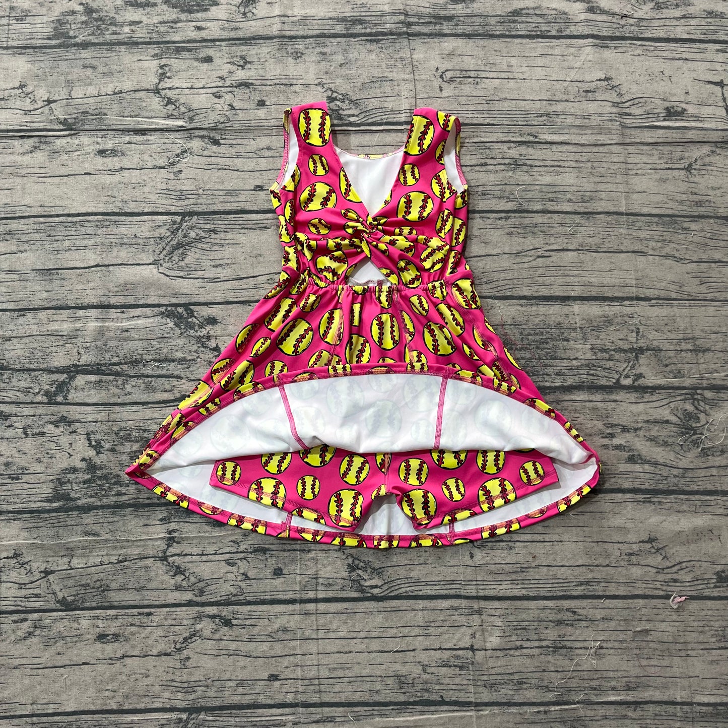 GSD3800 Preorder Sample Baby Girl Sleeveless Softballs Team Yoga Active Shorts Knee Length Dress