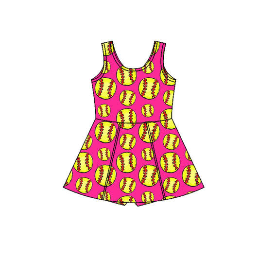 GSD3800 Preorder Baby Girl Sleeveless Softballs Team Yoga Active Shorts Knee Length Dress