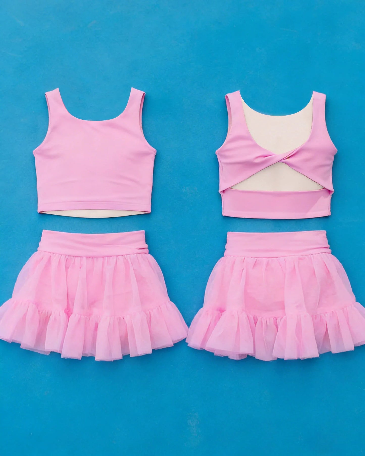 GSD3806 Preorder Sample Baby Girls Pink Sleeveless Back Bow Vests Tassel Skirt Short Yoga Active Clothes Set