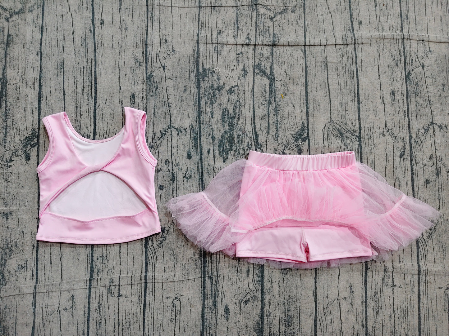 GSD3806 Preorder Sample Baby Girls Pink Sleeveless Back Bow Vests Tassel Skirt Short Yoga Active Clothes Set