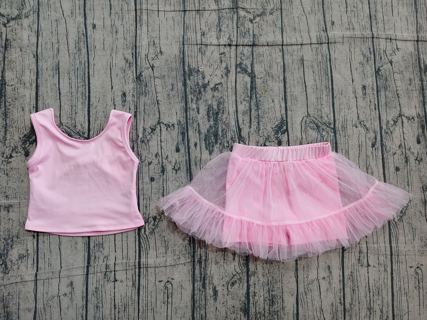 GSD3806 Preorder Sample Baby Girls Pink Sleeveless Back Bow Vests Tassel Skirt Short Yoga Active Clothes Set
