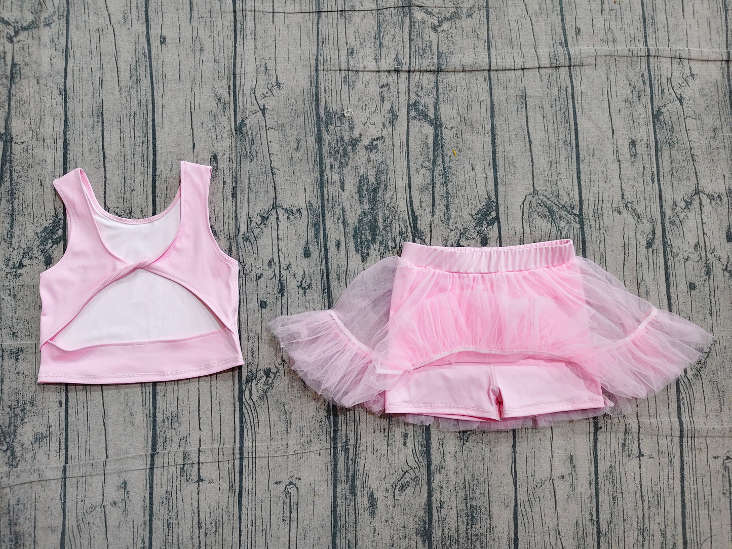 GSD3806 Preorder Sample Baby Girls Pink Sleeveless Back Bow Vests Tassel Skirt Short Yoga Active Clothes Set