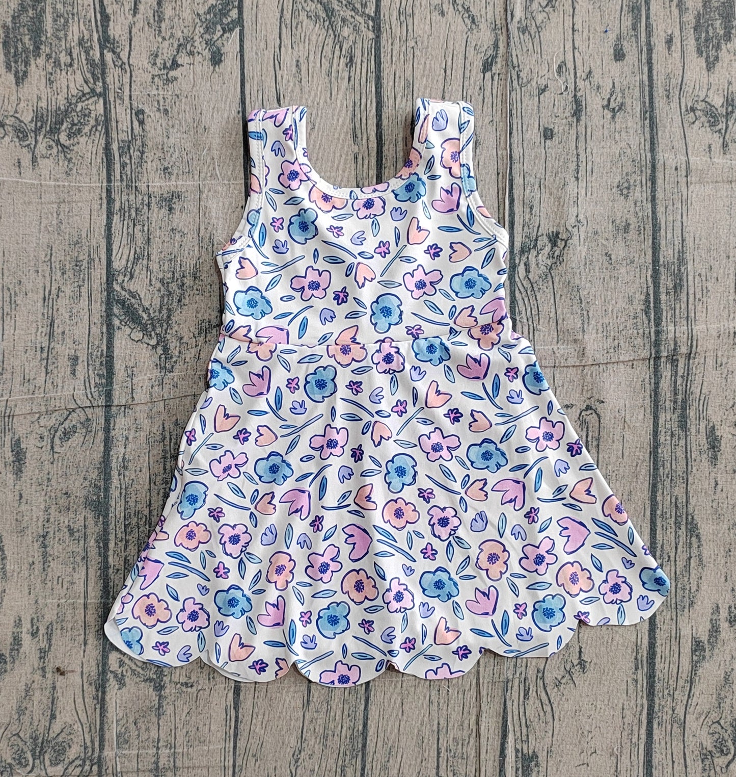 GSD3808 Preorder Sample Baby Girl Colorful Flower Bows Top Yoga Active Scallop Short Knee Length Dress