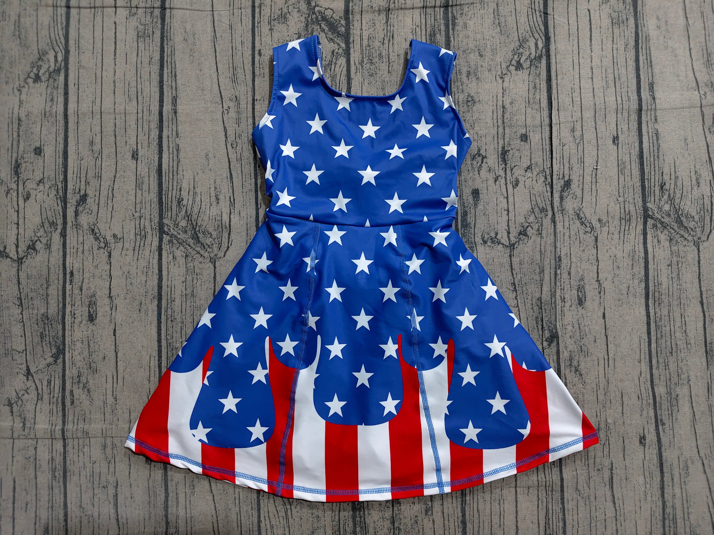 GSD3813 Preorder Sample Baby Girls Stars Stripe Yoga Active Short 4th of July Knee Length Dress