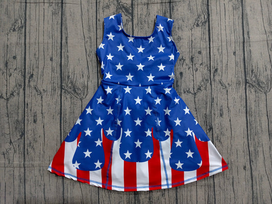 GSD3813 Preorder Sample Baby Girls Stars Stripe Yoga Active Short 4th of July Knee Length Dress
