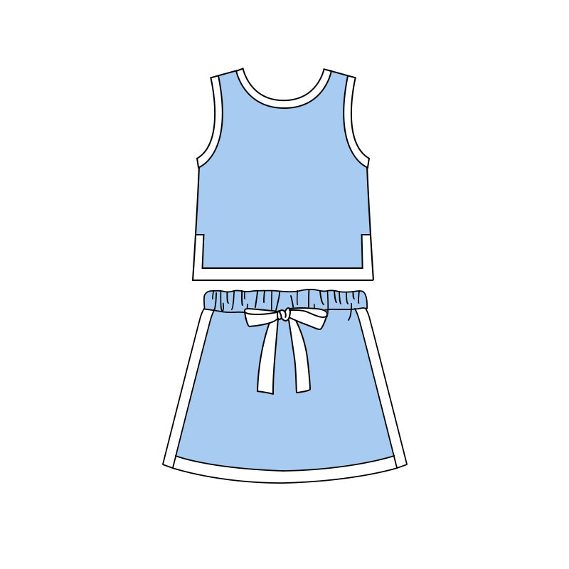 GSD3828 Preorder Baby Girl Blue Sleeveless Vest Top Skirt Shorts Clothes Sets