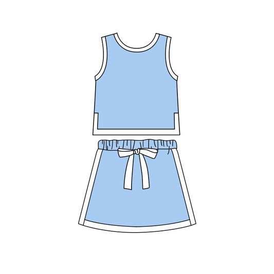 GSD3828 Preorder Baby Girl Blue Sleeveless Vest Top Skirt Shorts Clothes Sets