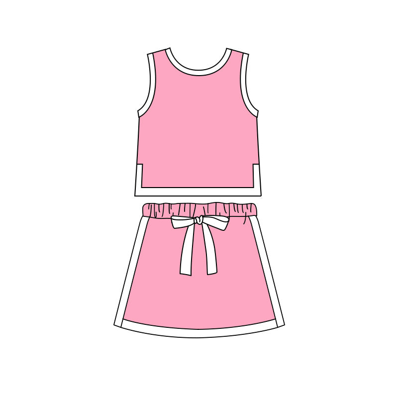 GSD3829 Preorder Baby Girl Pink Sleeveless Vest Top Skirt Shorts Clothes Sets