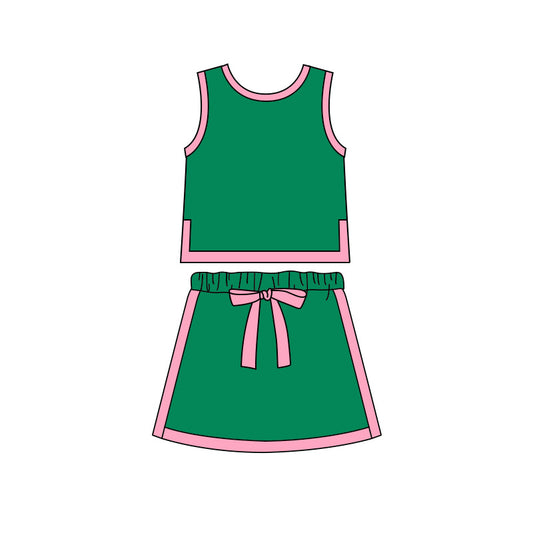 GSD3830 Preorder Baby Girl Green Sleeveless Vest Top Skirt Shorts Clothes Sets