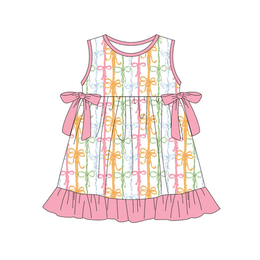 GSD3832 Preorder Baby Girl Colorful Bows Stripe Ruffle Knee Length Dresses