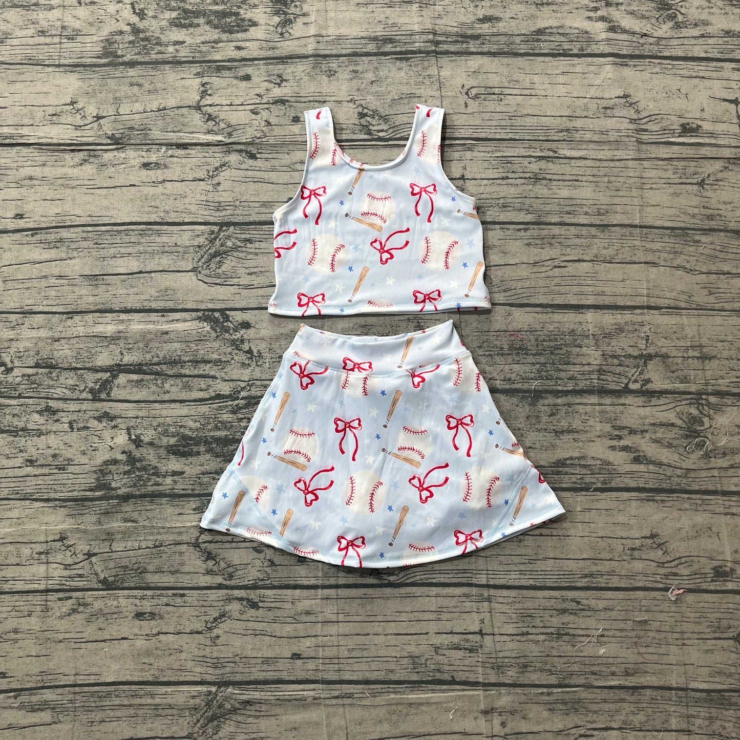 GSD3835 Preorder Sample Baby Girl Bows Baseballs Vests Top Skirt Short Team Yoga Active Clothes Set