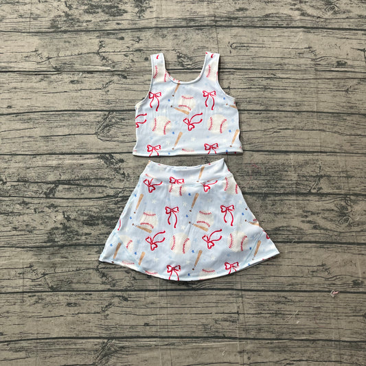 GSD3835 Preorder Sample Baby Girl Bows Baseballs Vests Top Skirt Short Team Yoga Active Clothes Set