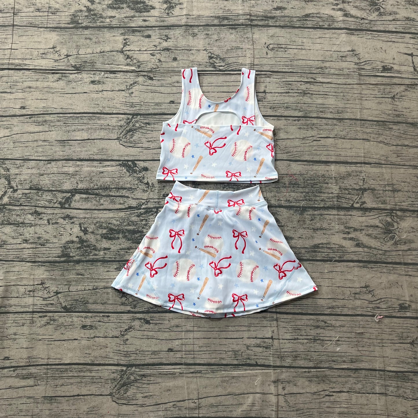 GSD3835 Preorder Sample Baby Girl Bows Baseballs Vests Top Skirt Short Team Yoga Active Clothes Set