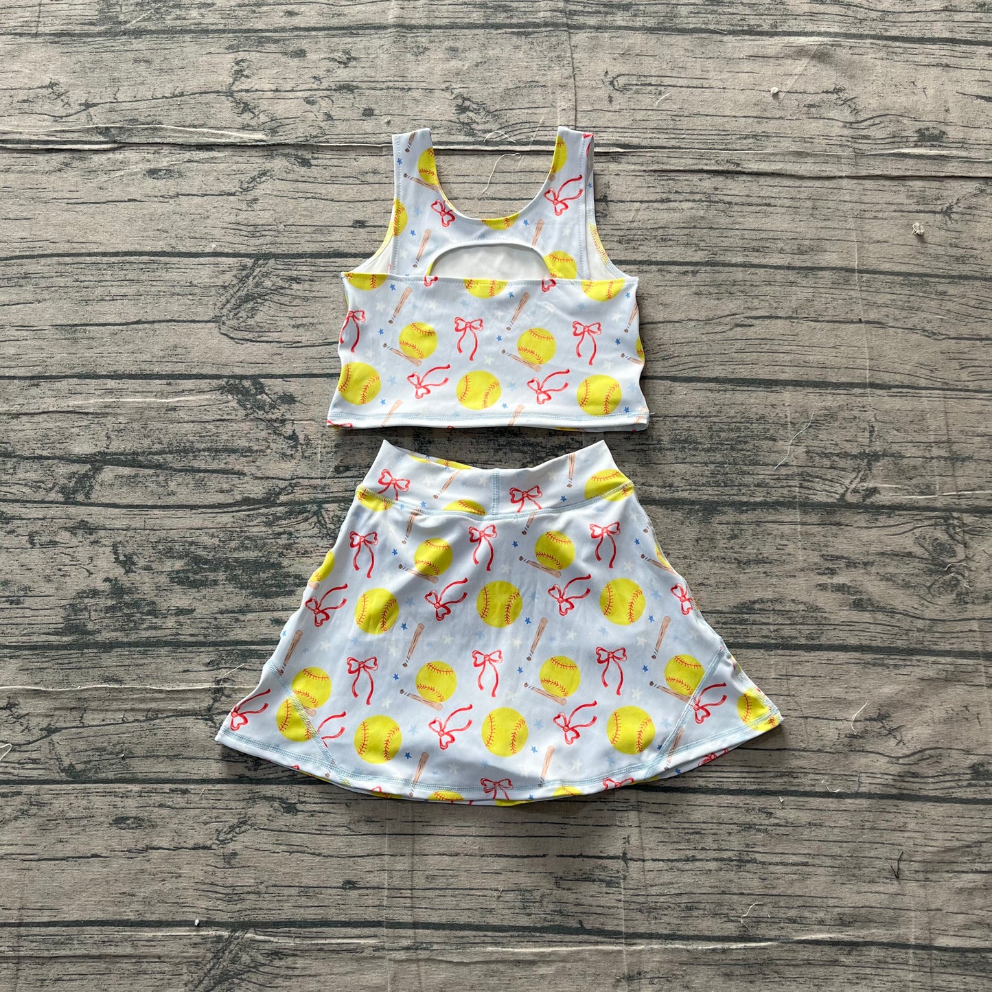 GSD3836 Preorder Sample Baby Girl Bows Softballs Vests Top Skirt Short Team Yoga Active Clothes Set