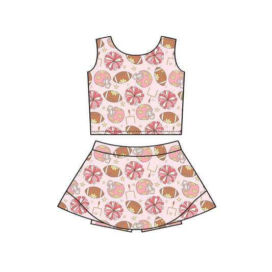 GSD3837 Preorder Baby Girl Flower Footballs Vests Top Skirt Short Team Yoga Active Clothes Set