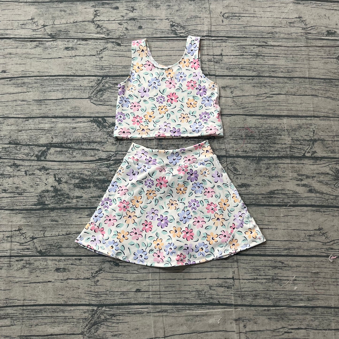 GSD3838 Preorder Sample Baby Girl Colorful Flowers Vests Top Skirt Short Yoga Active Clothes Set