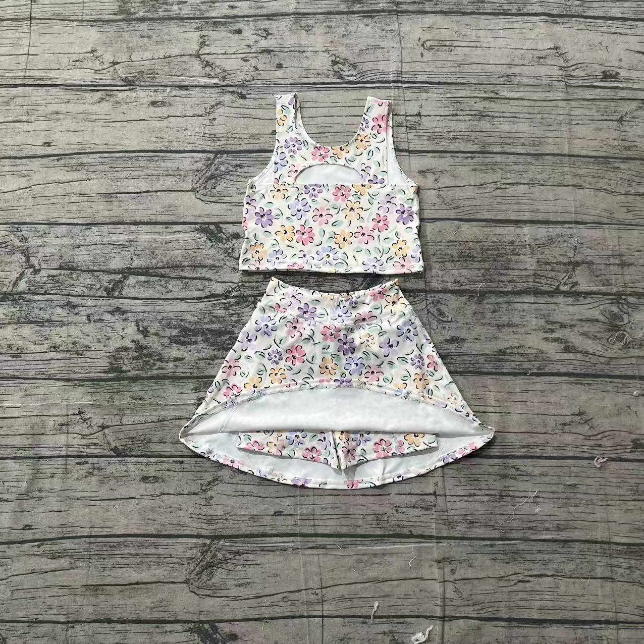 GSD3838 Preorder Sample Baby Girl Colorful Flowers Vests Top Skirt Short Yoga Active Clothes Set