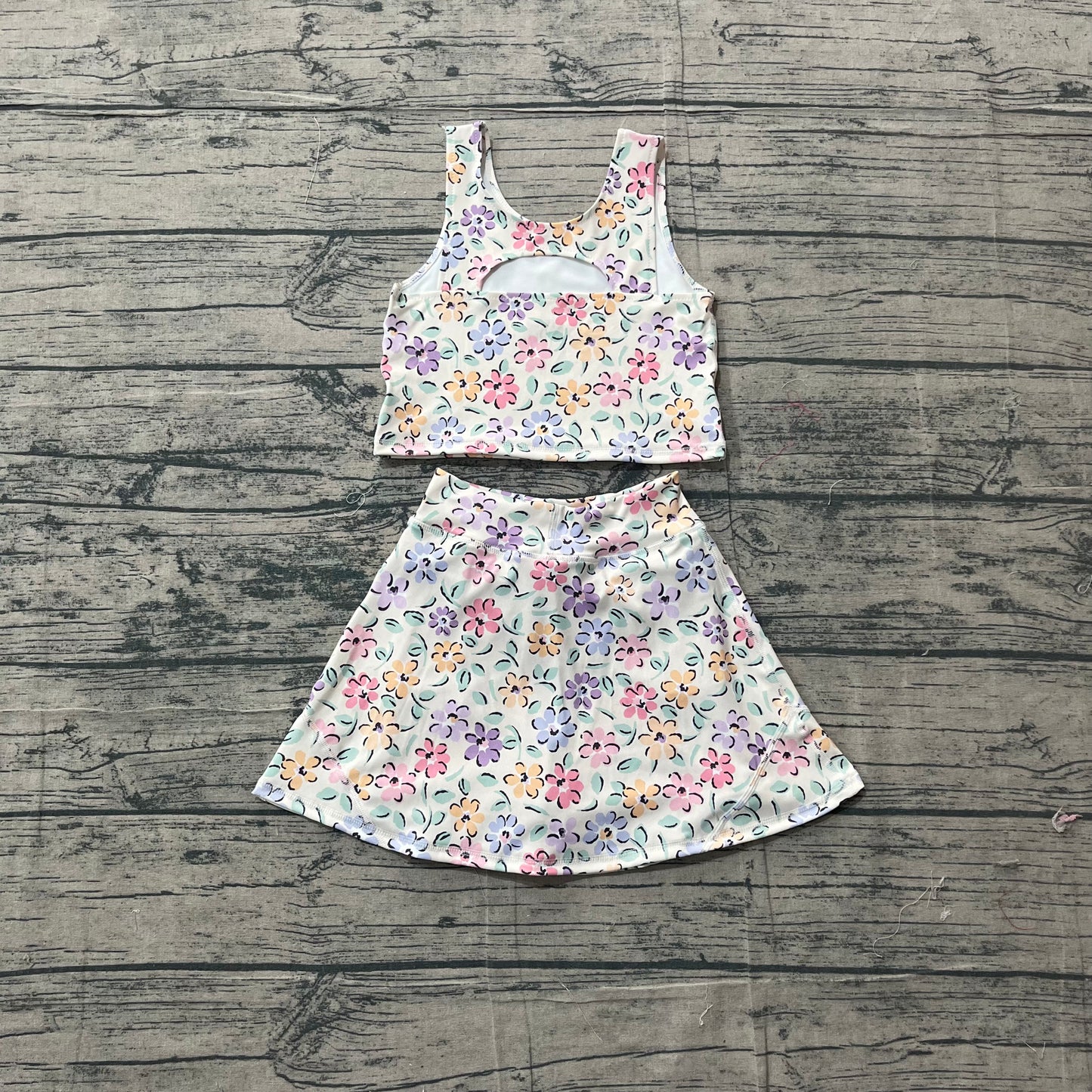 GSD3838 Preorder Sample Baby Girl Colorful Flowers Vests Top Skirt Short Yoga Active Clothes Set